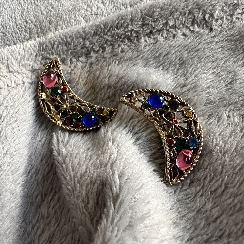 Vintage half moon clip on earrings